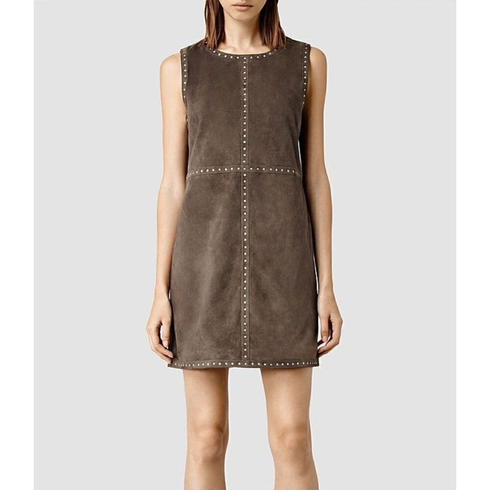 💕ALLSAINTS💕  Erin Suede Studded Dress Airforce
